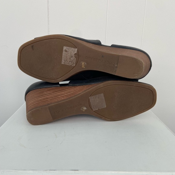 Lucky Brand Black Open Toe Leather Wedges - Picture 8 of 8
